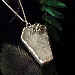 Sterling Silver Natural Druzy Coffin Necklace 18”